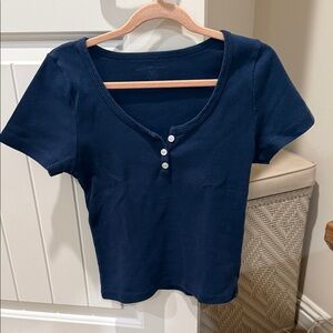 Brandy Melville Navy Buttoned Tee